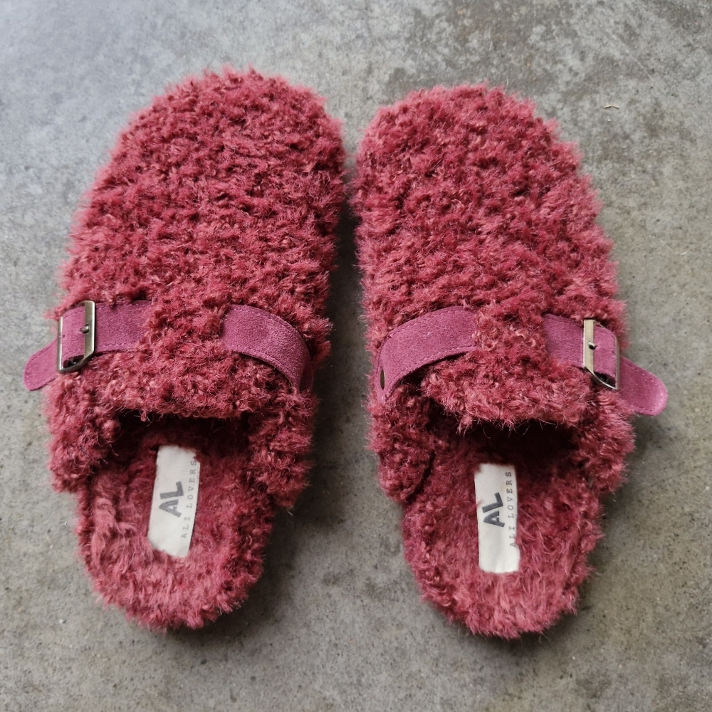 Faux Fur Burgundy Clogs Mules